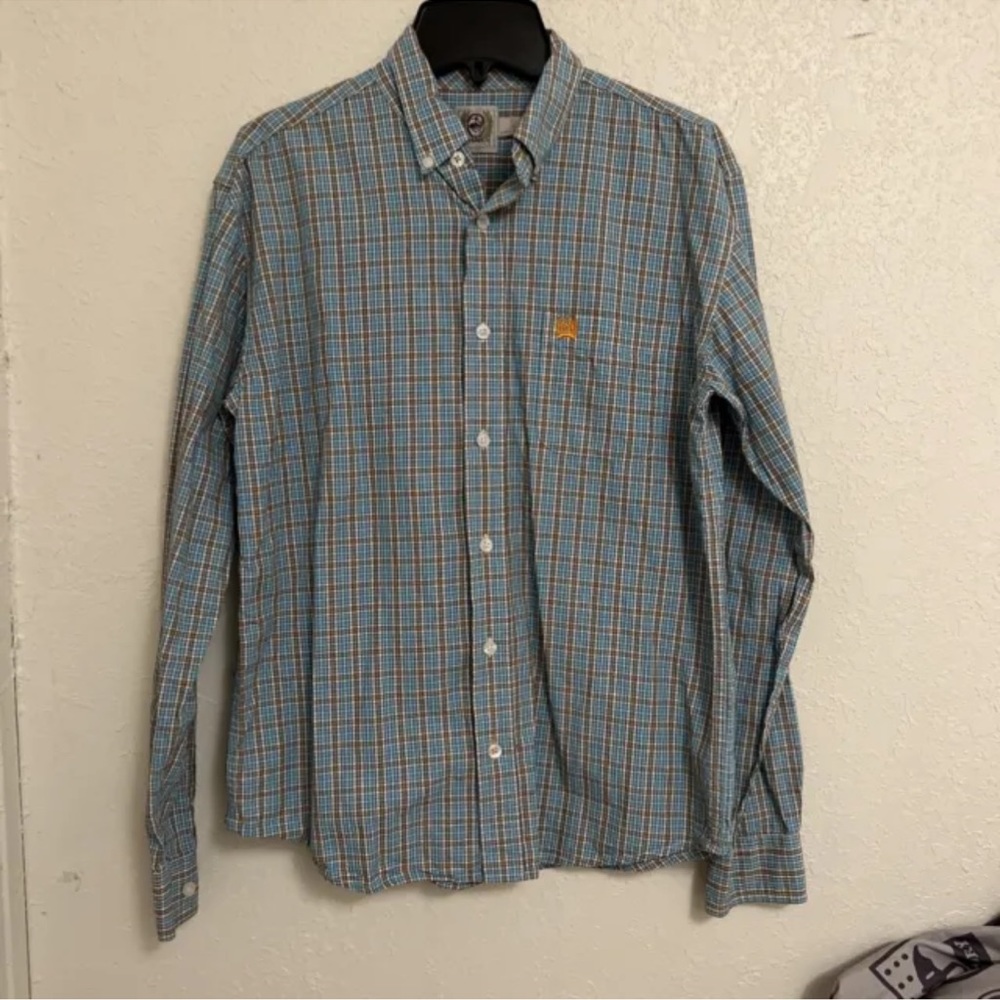 Cinch Button Down Shirt Boys 14 Large Blue Dress Plaid  Long Sleeve Wester Rodeo